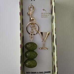 Piper K Sparkly Olive & Martini Glass Key Chain Bag Charm
